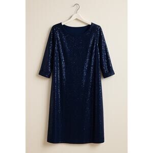 LANE BRYANT Women’s 16 Navy Blue Sequin Party Dress 3/4 Sleeve Cocktail Holiday